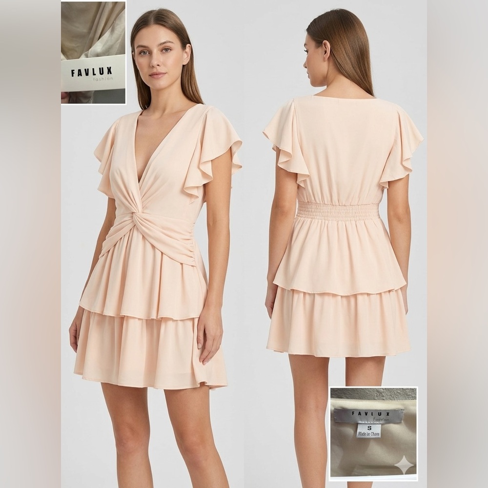 Women's Cream Ruffle Dress Favlux brand size small brand new with tags